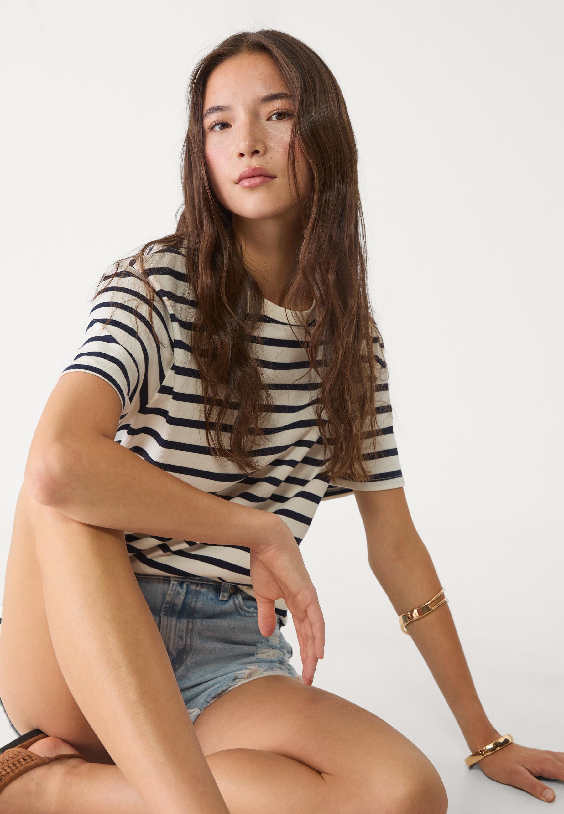 T-shirt basic boxy heavy weight a righe