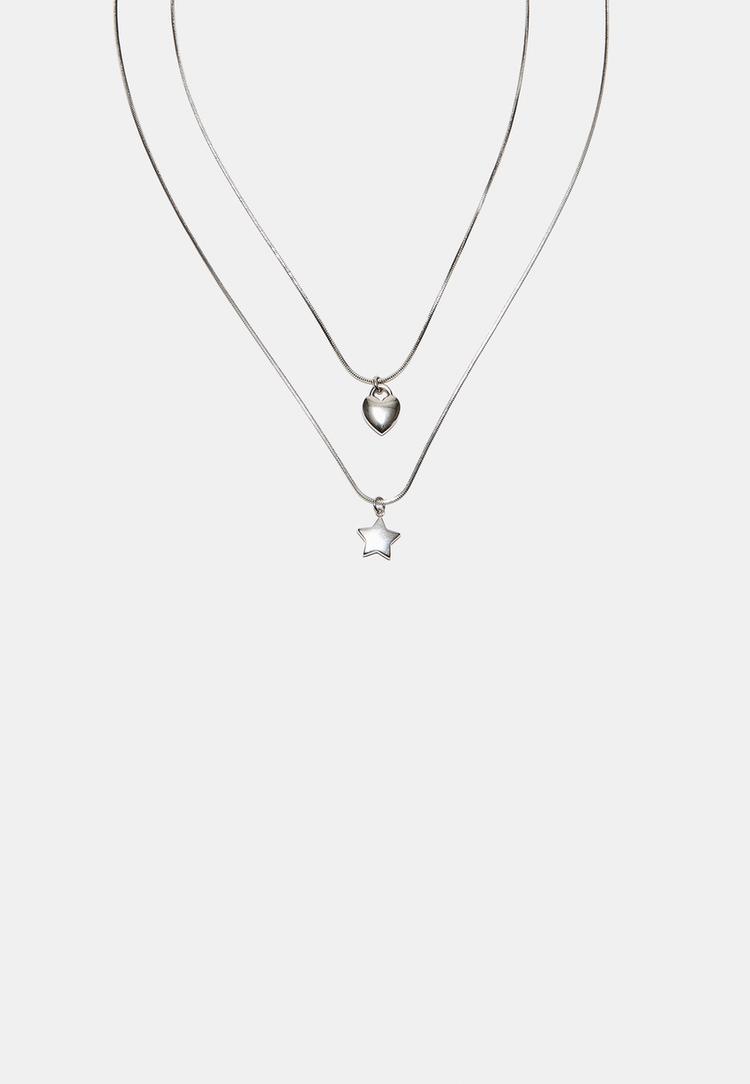Stradivarius Σετ 2 Κολιέ Αδιάβροχο Με Αστέρι & Καρδιά Γκρι Os