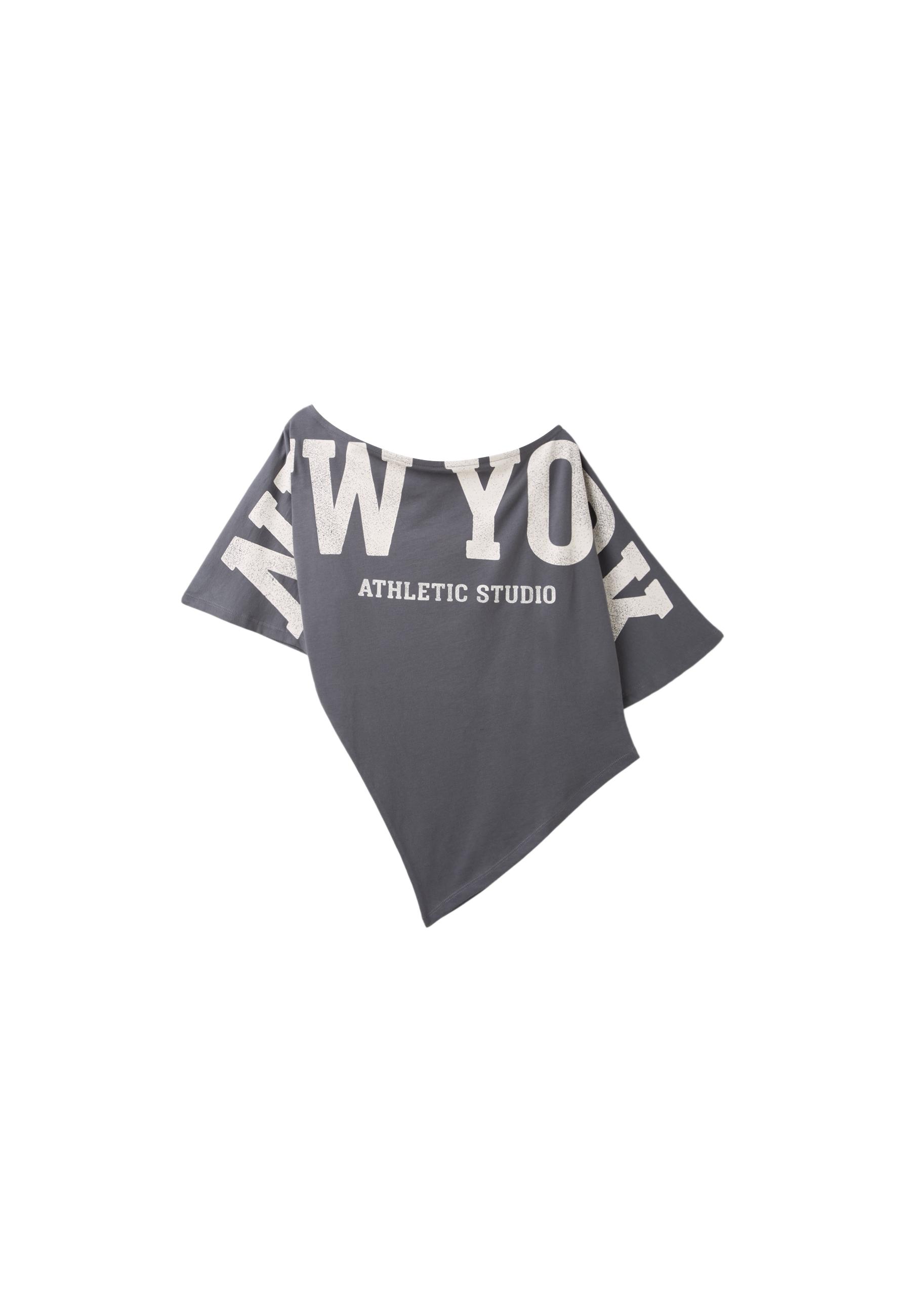 Gathered printed T-shirt — Dark grey