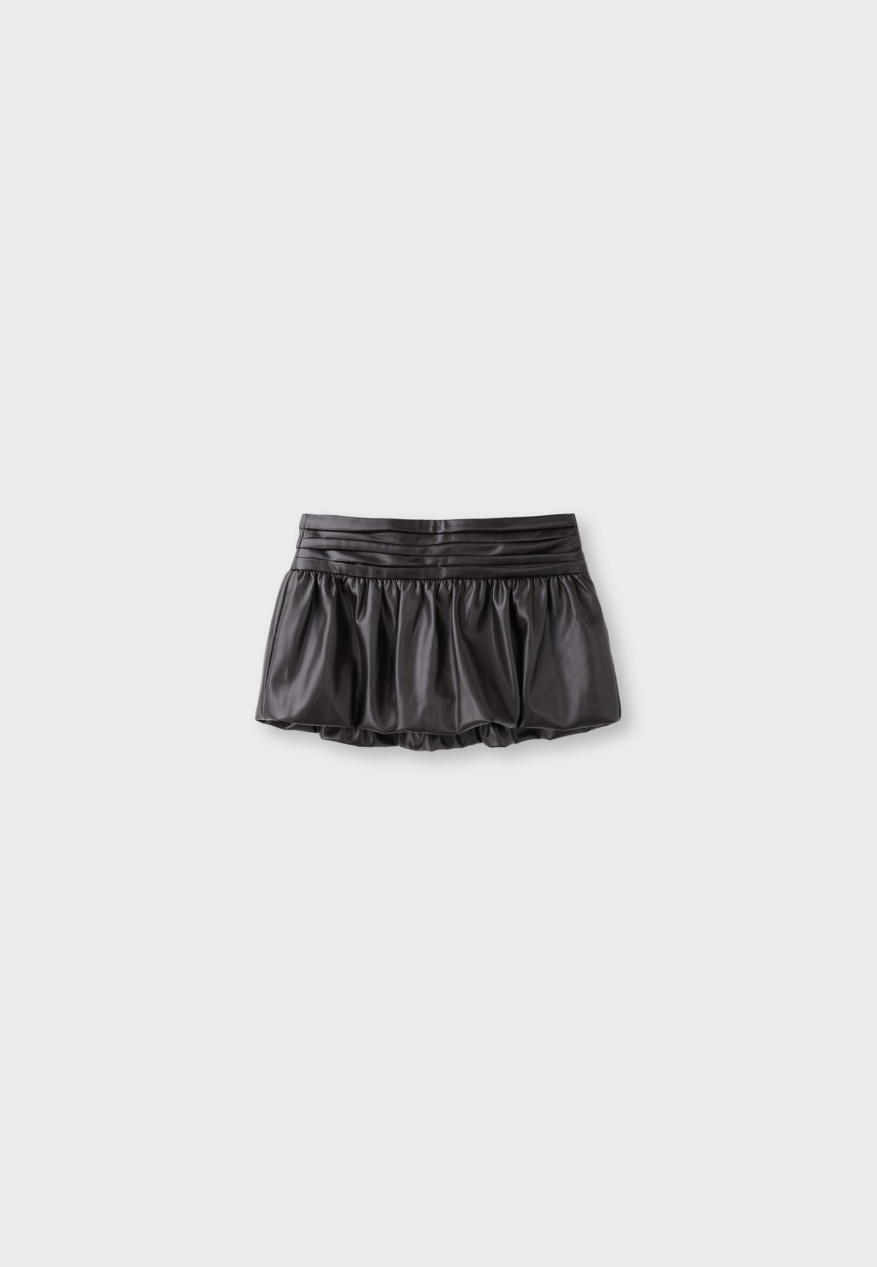 Leather effect balloon skirt — Brown