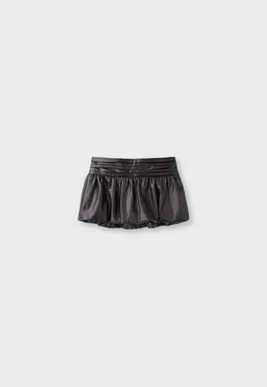 Leather effect balloon skirt — Brown 7