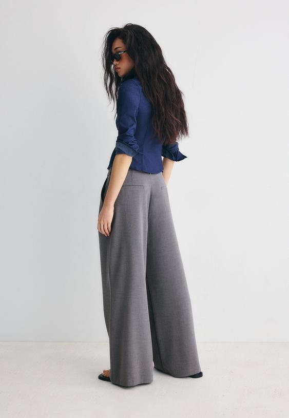 Stradivarius Pantalon Super Wide Ajustable Gris Marengo 36