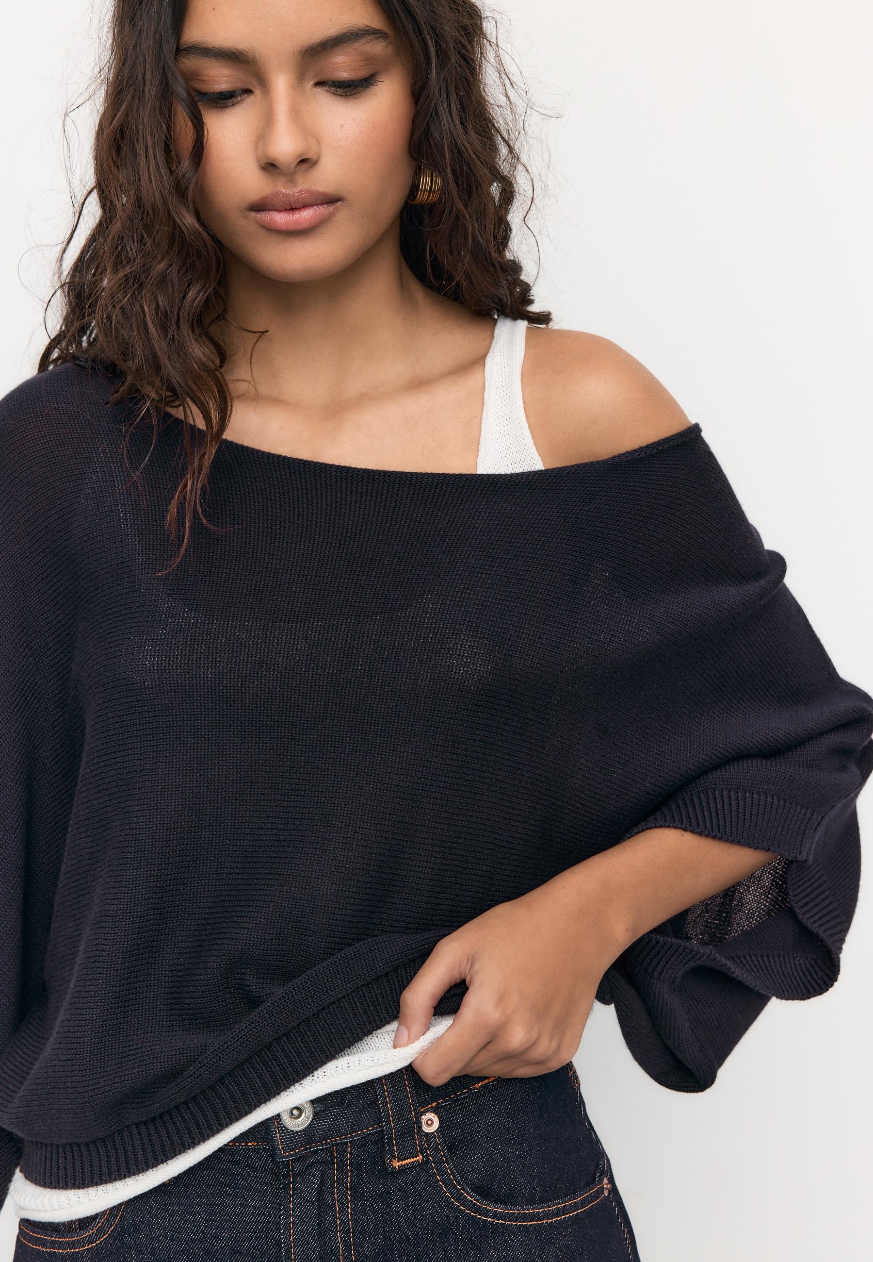 Boat neck knit jumper with overlay — Dark blue