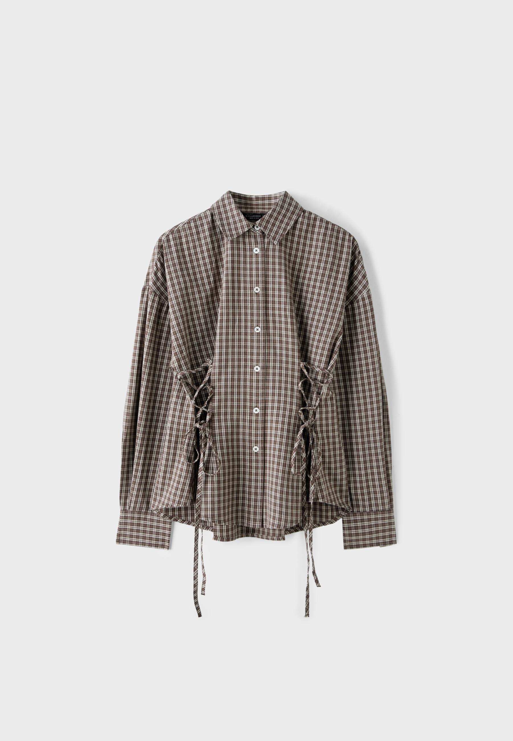 Check shirt with tie detail — Brown
