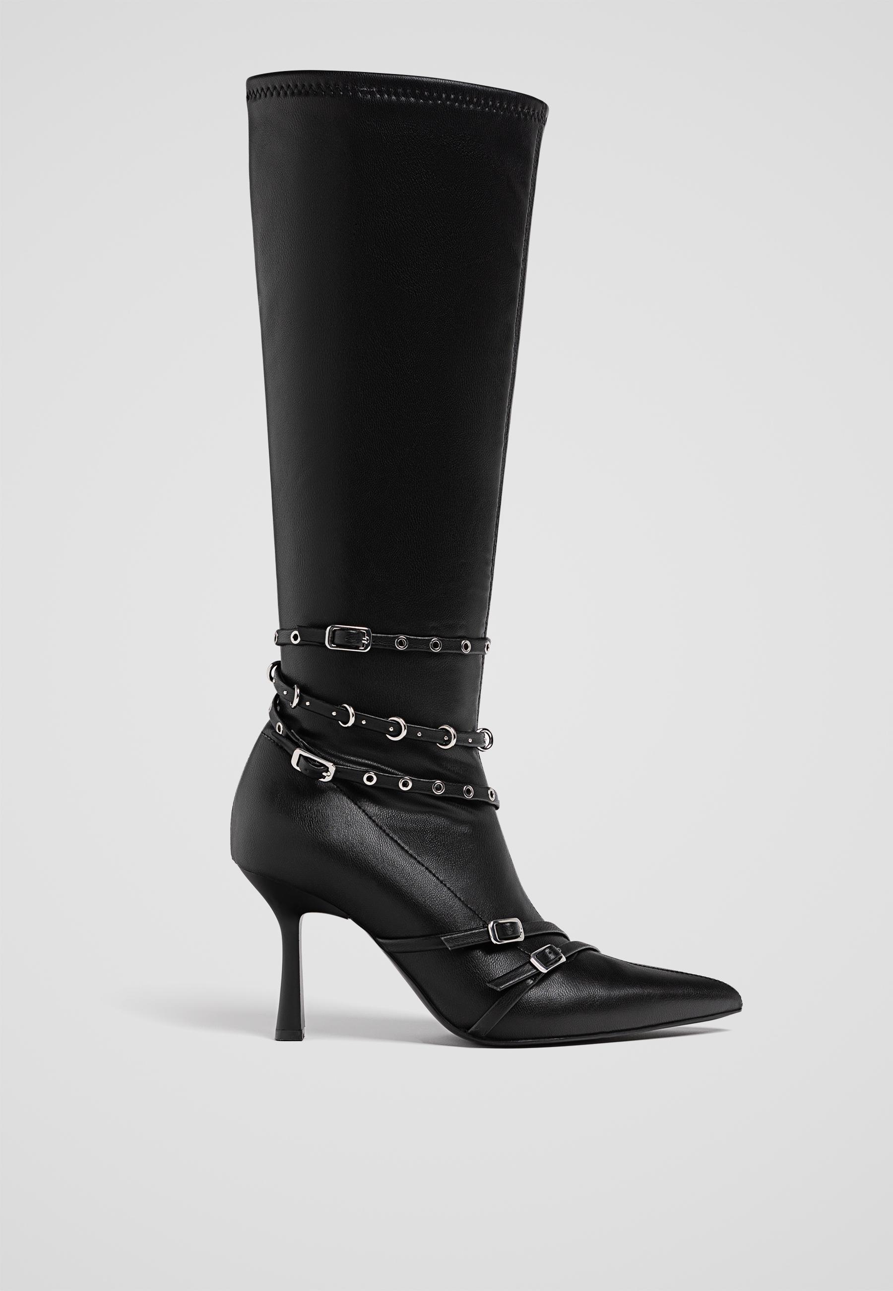 Leather stiletto knee high boots online