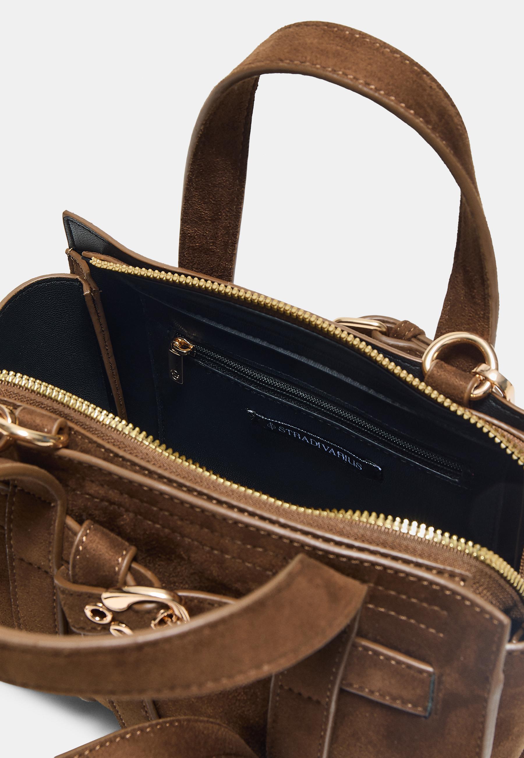 Mini tote bag with buckle — Brown