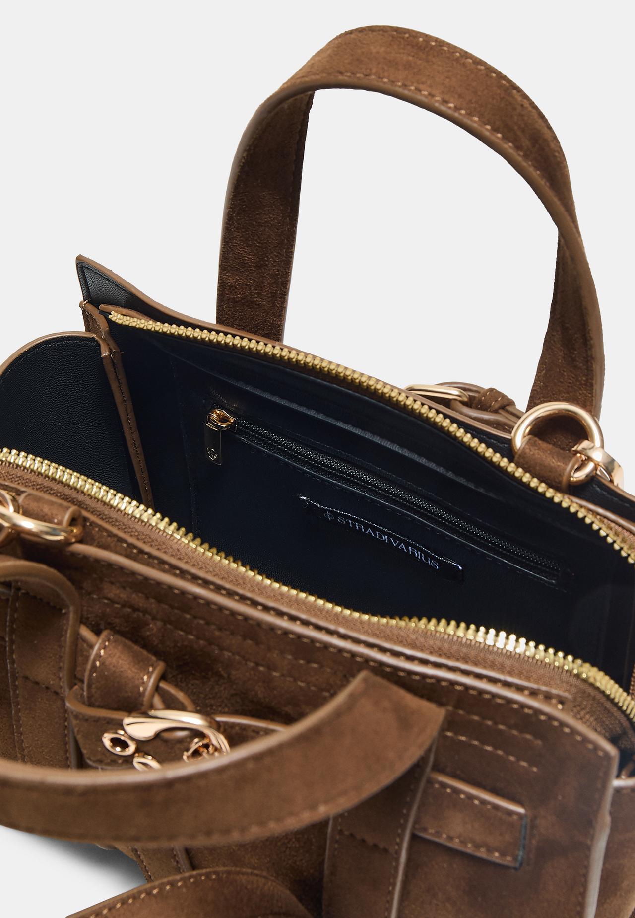 Mini buckle tote bag — Brown