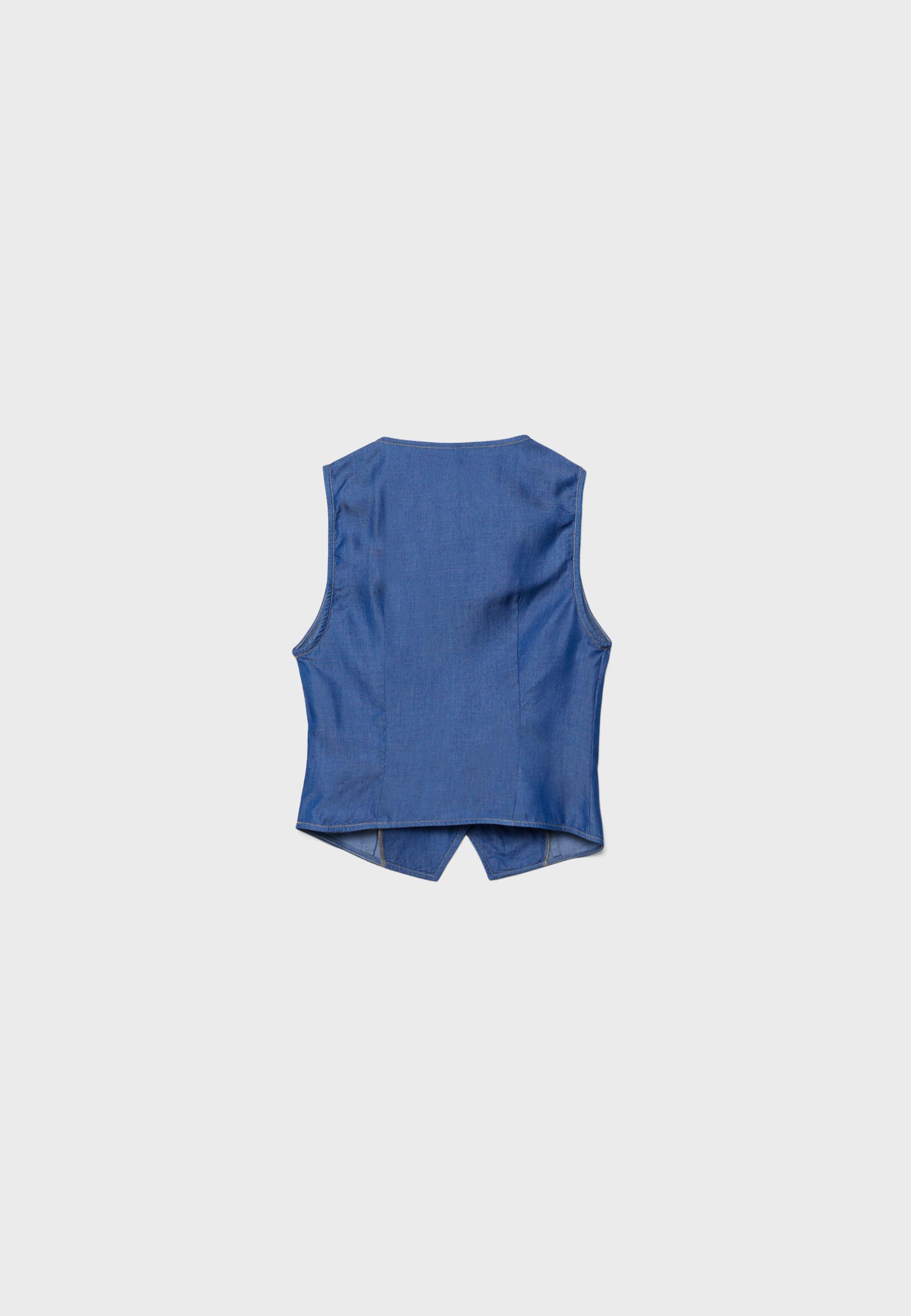Sleeveless denim button-up top — MEDIUM BLUE DENIM