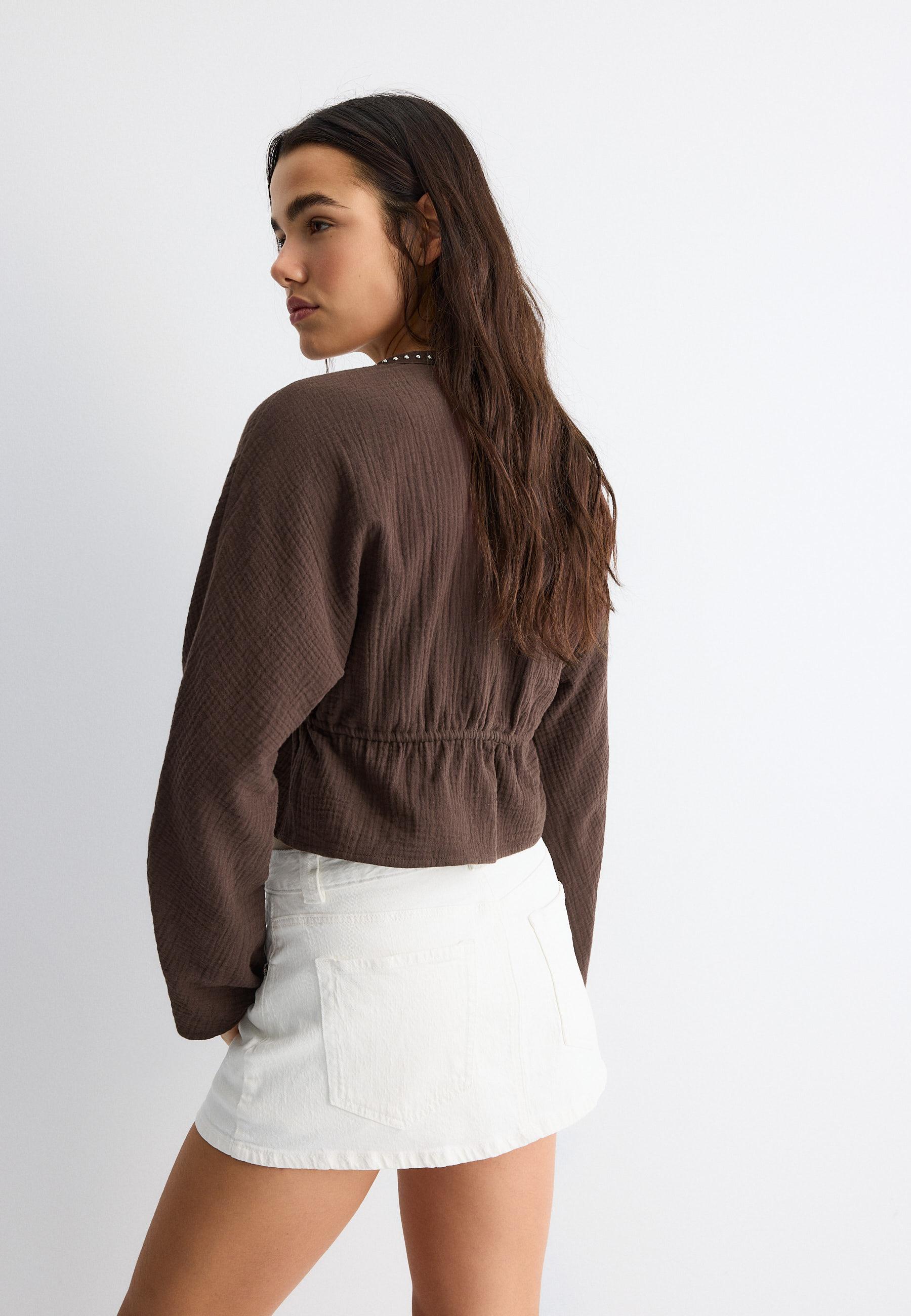 Open studded shirt — Brown