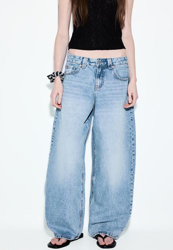 Stradivarius Jean D80 Barrel Fit Denim Bleu Moyen Délavé 32