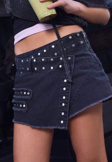 One Dilemma studded skort — BLACK DENIM WASH 2