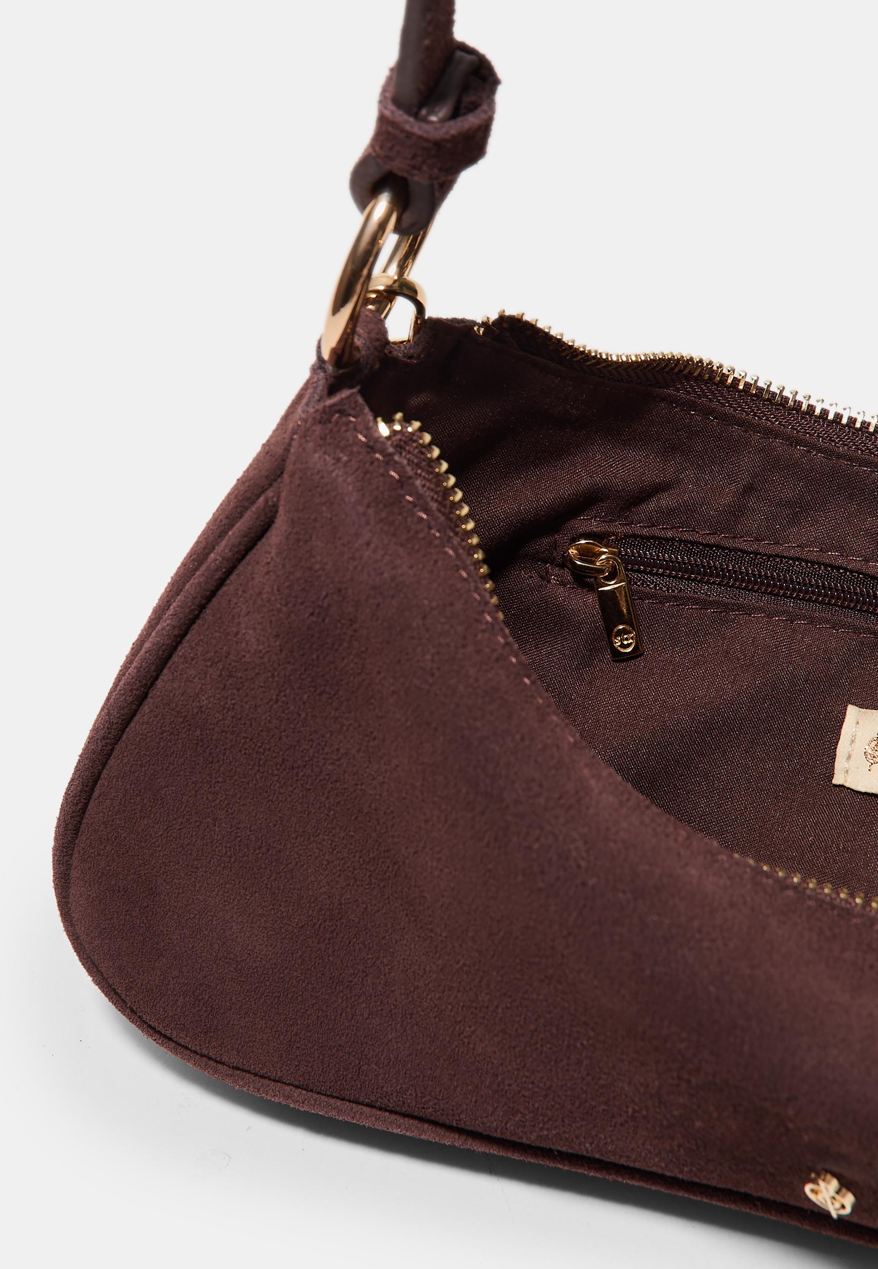 100% leather moon crossbody bag — Brown