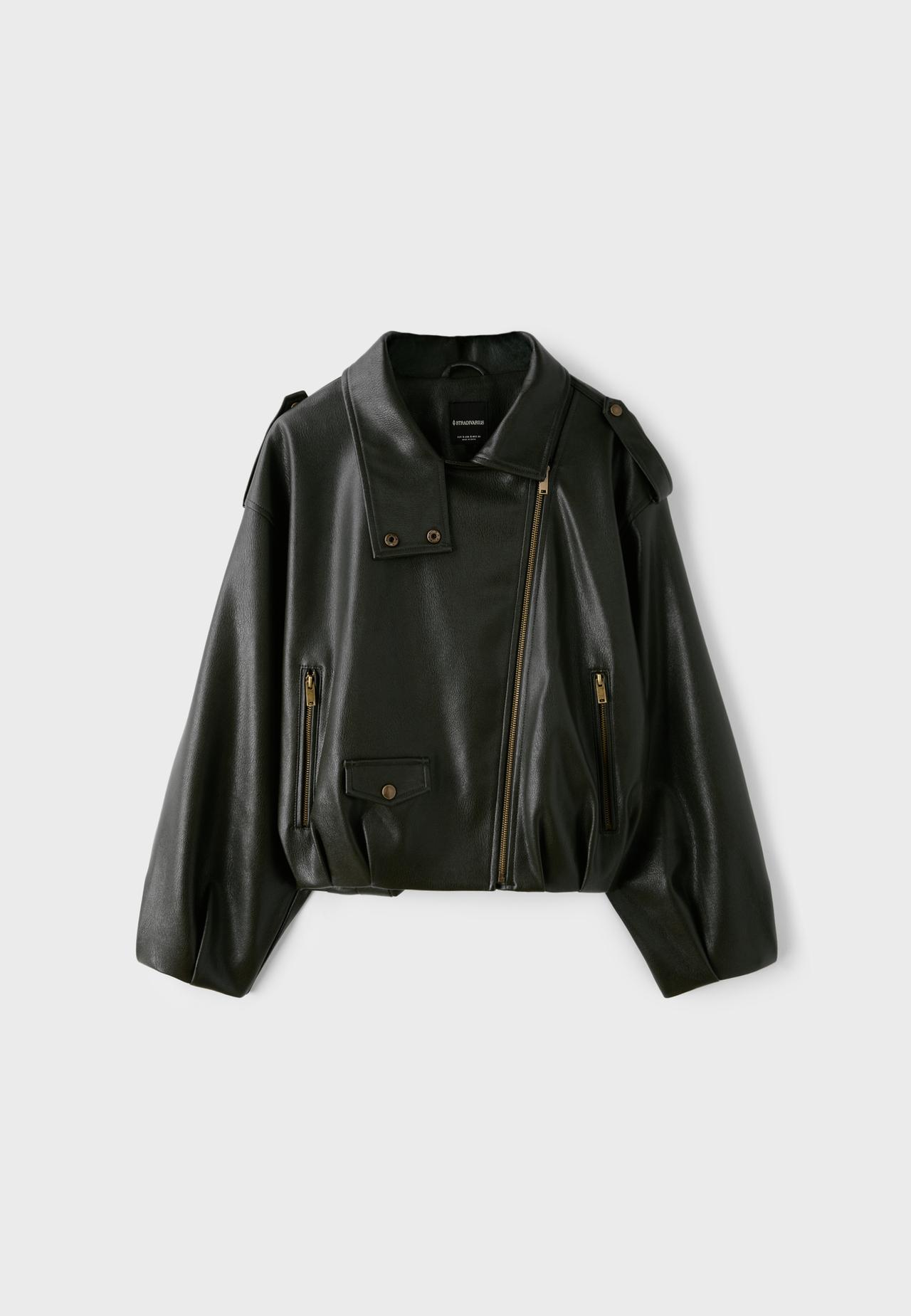 Leather effect balloon biker jacket — Green