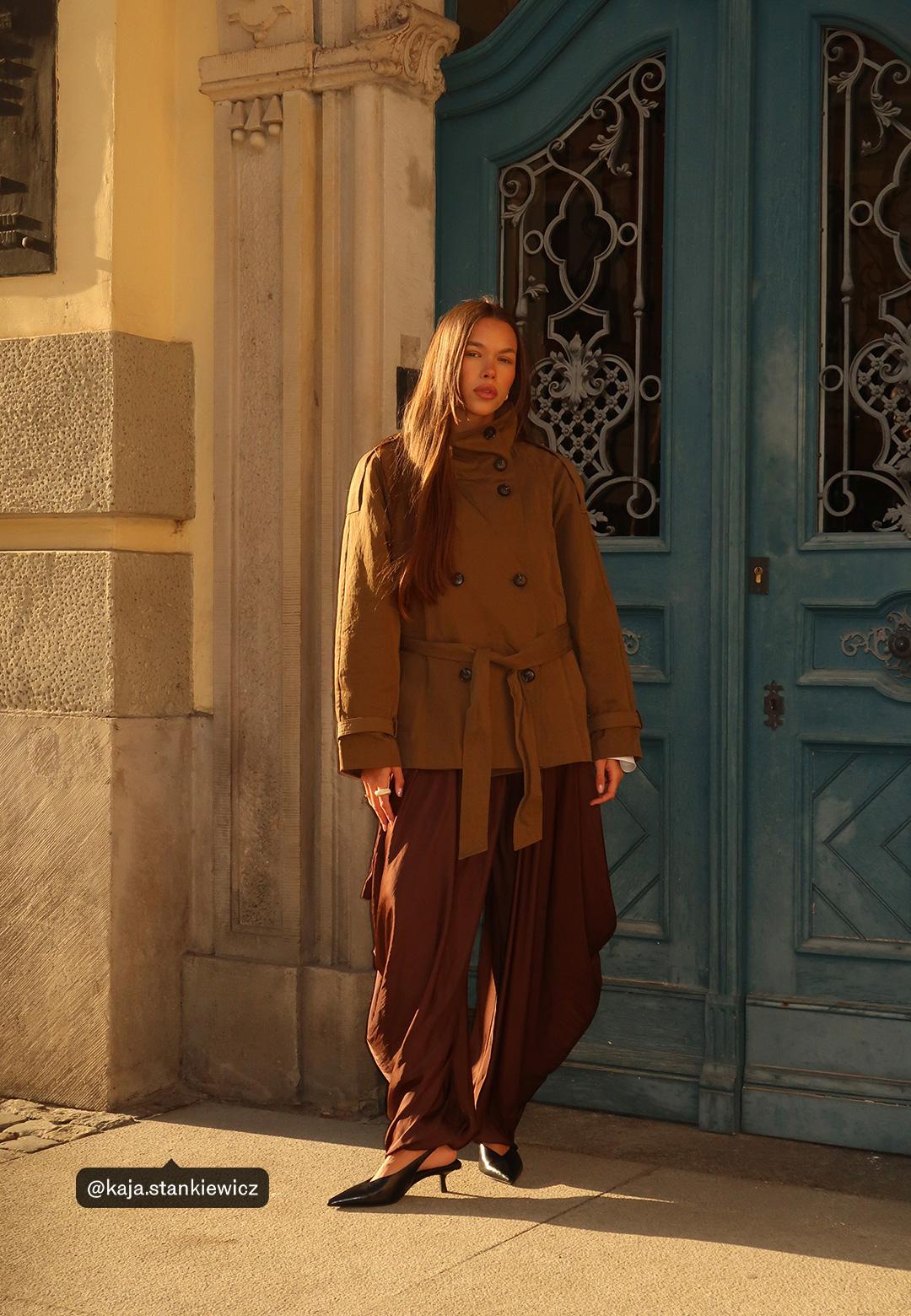 Short high neck trench coat — Khaki