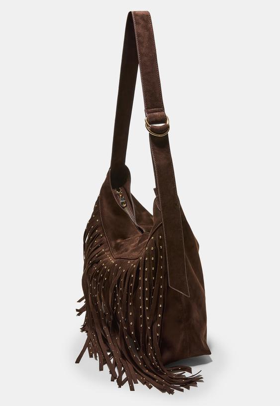 Stradivarius Soft-Touch Shoulder Bag With Fringe Detail Brown Os