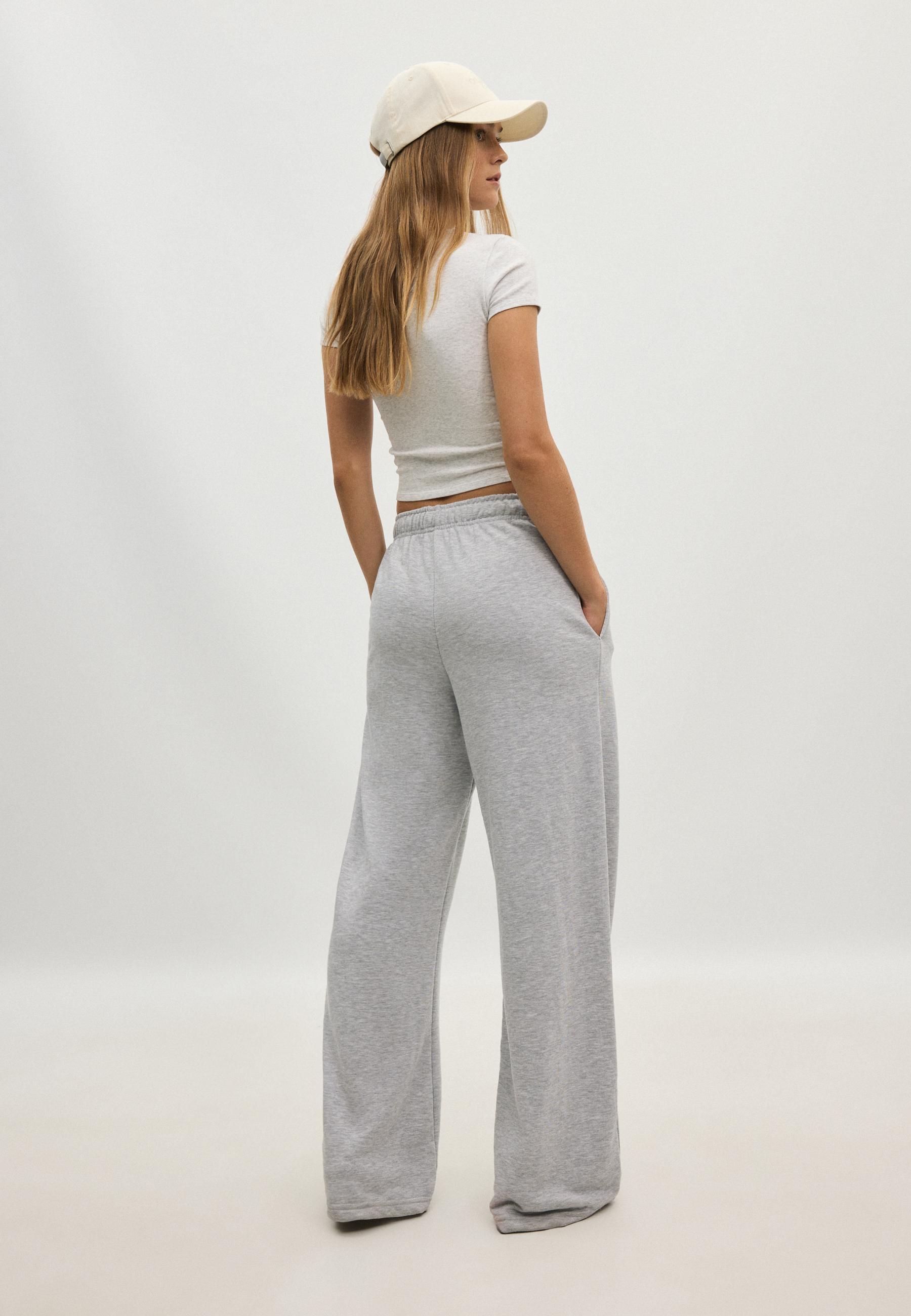 Stradivarius Παντελόνι Jogger Με Φαρδύ Μπαντζάκι Γκρι Μελανζέ S