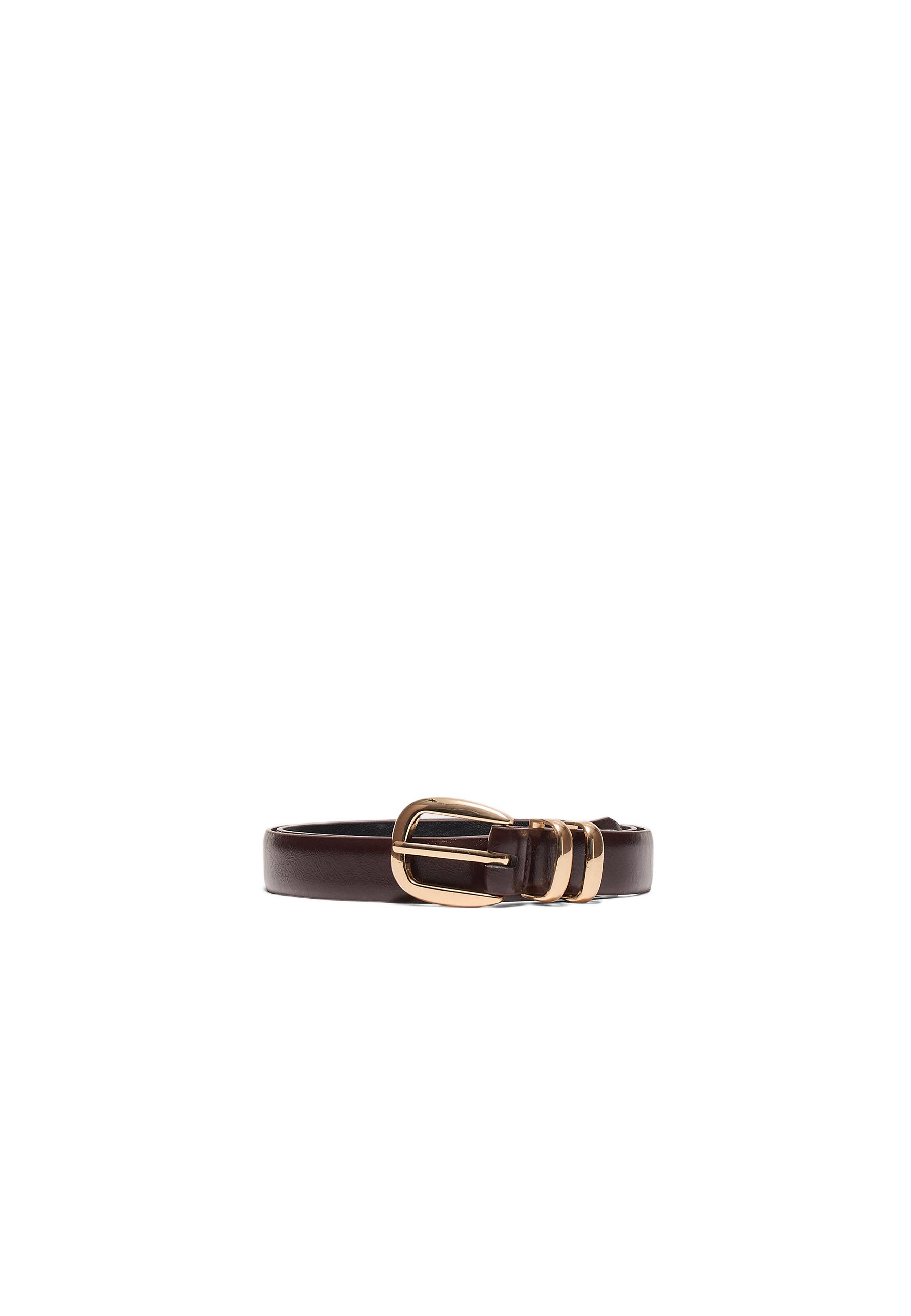 Basic shimmery leather effect belt — Brown