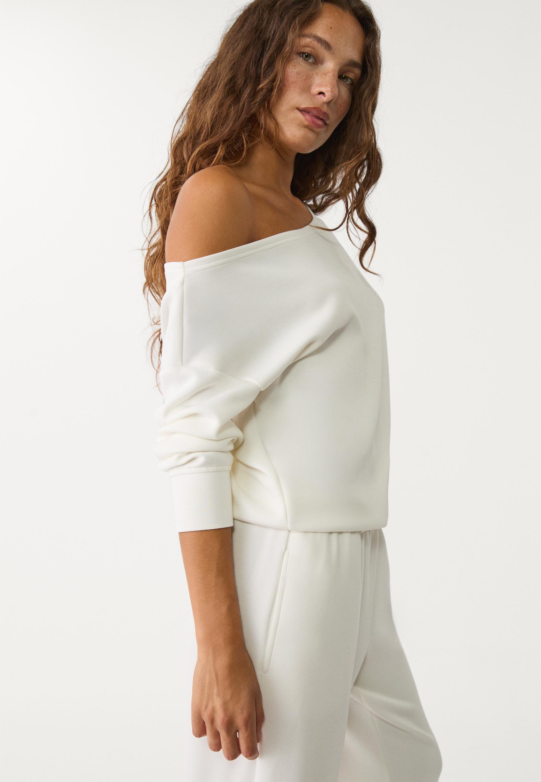 Soft-touch off-the-shoulder sweatshirt — White