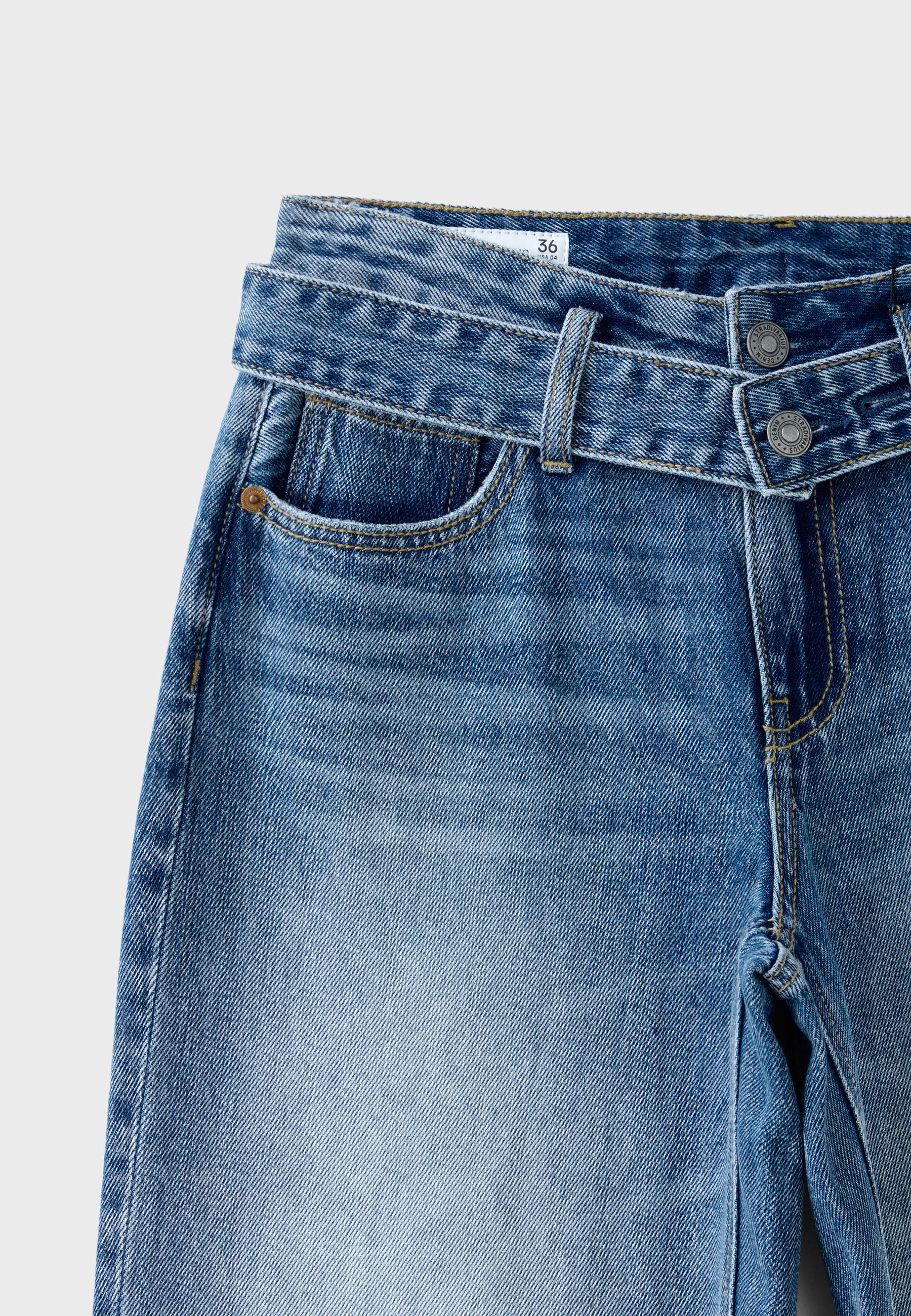 Double-waist wide-leg jeans — MEDIUM BLUE DENIM