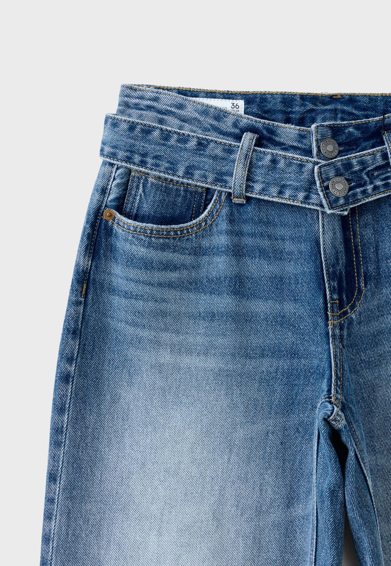 Double-waist wide-leg jeans — MEDIUM BLUE DENIM