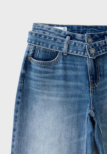 Double-waist wide-leg jeans — MEDIUM BLUE DENIM 10