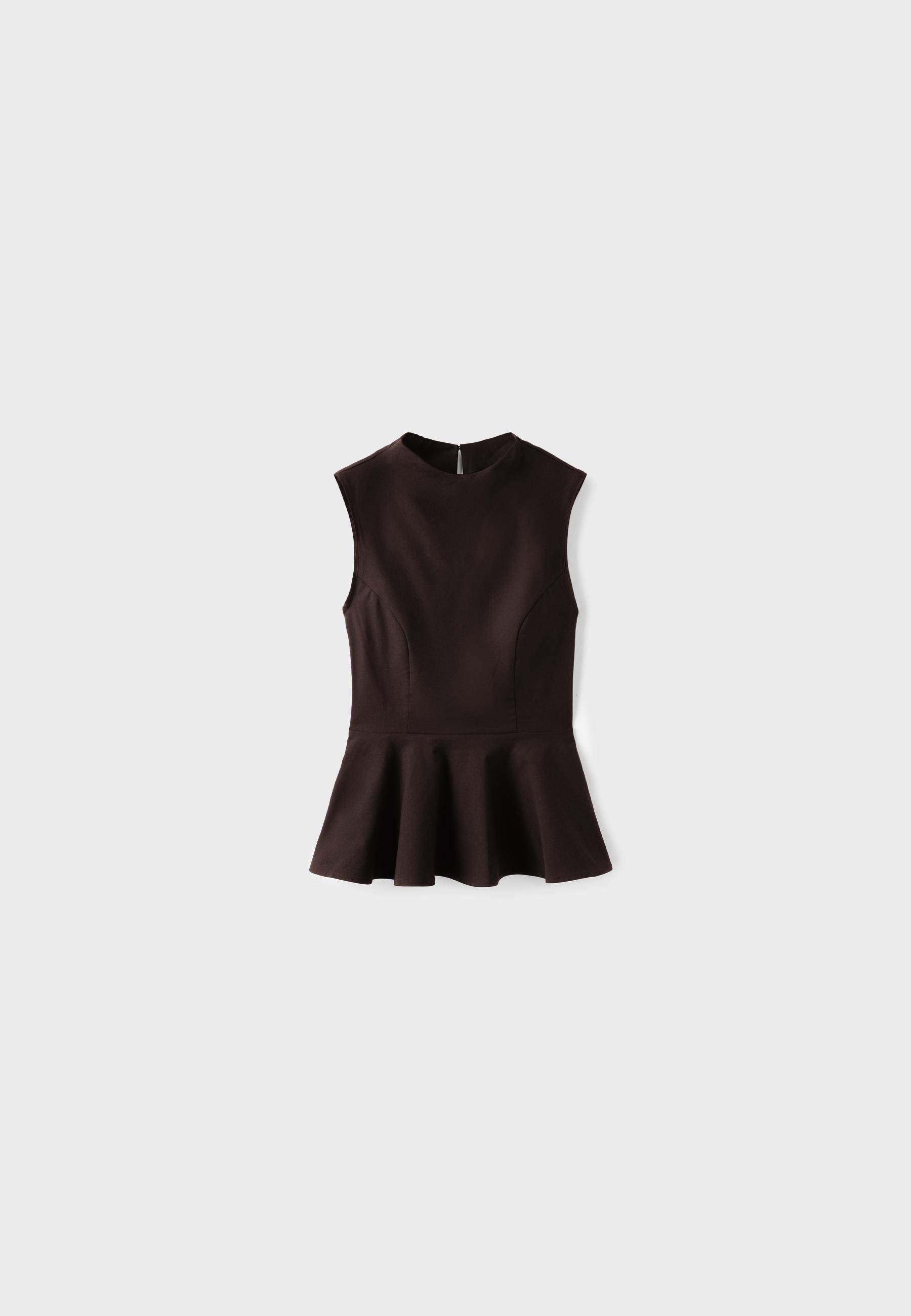 Sleeveless high-neck peplum top — Brown