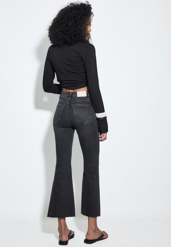 Stradivarius D78 Jean Cropped Flare Noir Désencollé Délavé 38