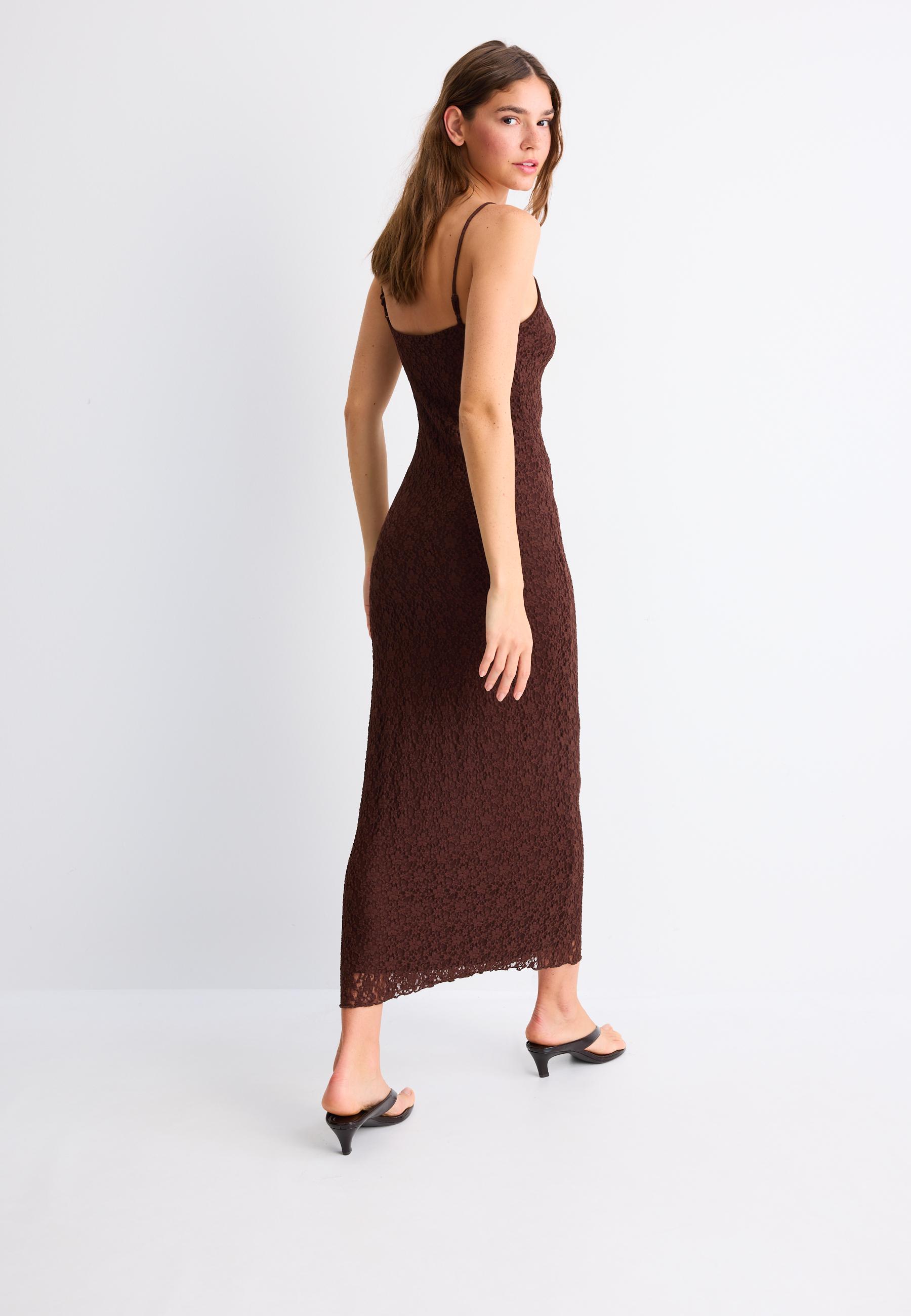 Blonde lace strappy midi dress — Brown