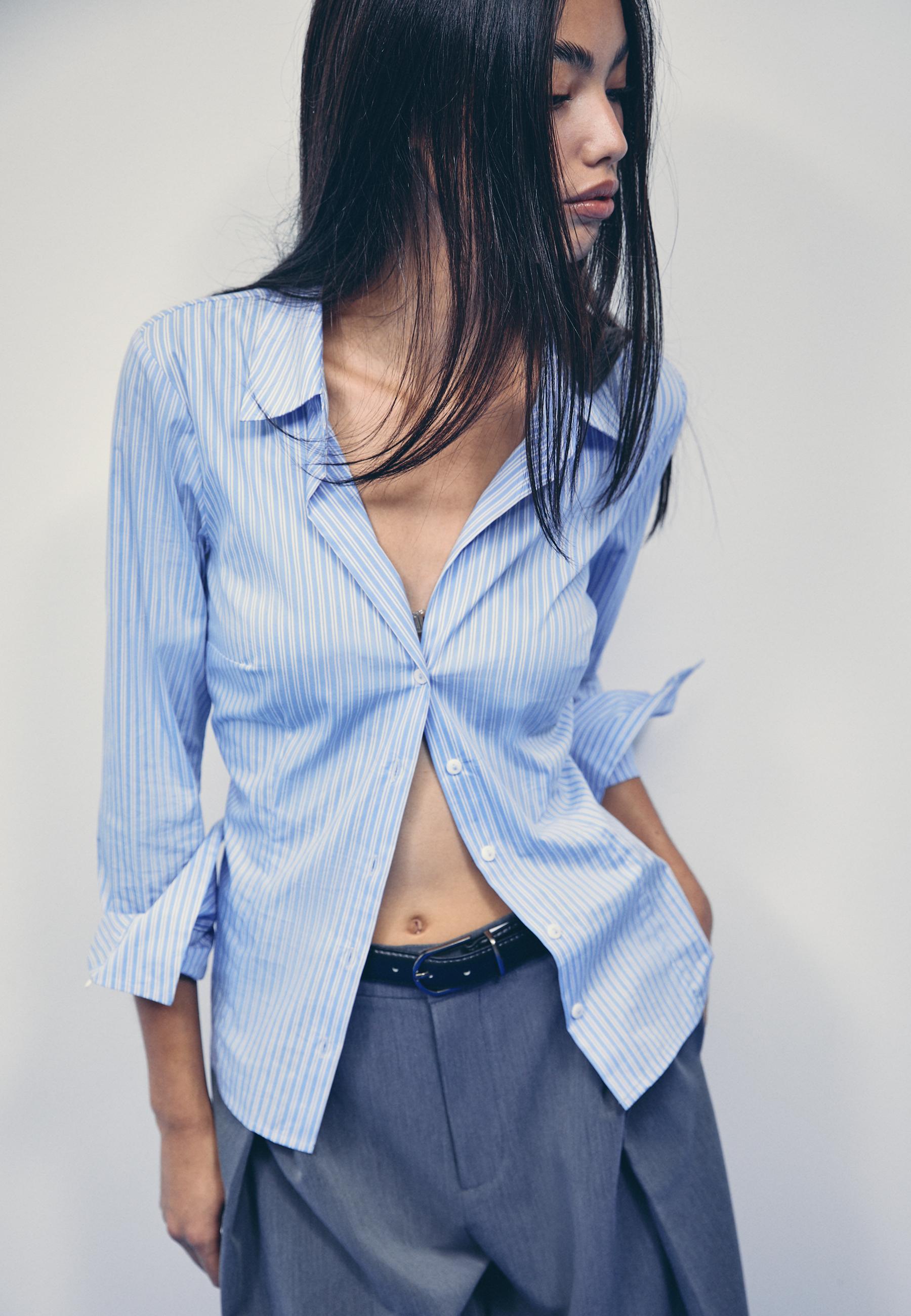 Basic striped fitted shirt — Sky blue