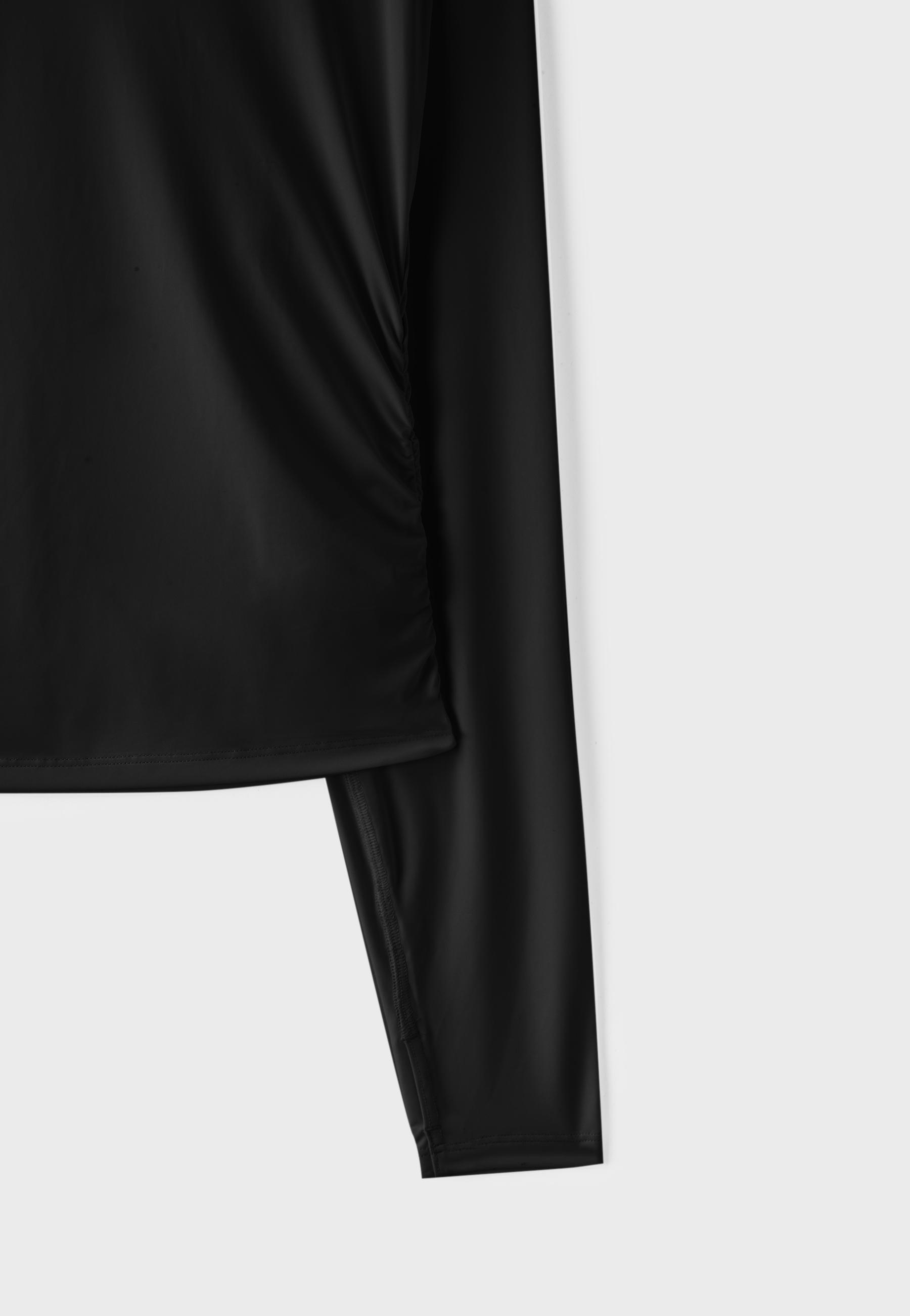 Long sleeve gathered polyamide T-shirt — Black