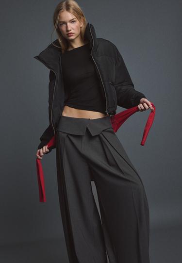 Cropped high neck padded jacket — Black 1