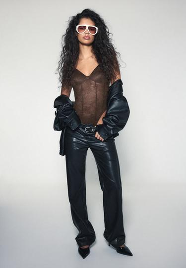 Lace strap bodysuit — Brown 2
