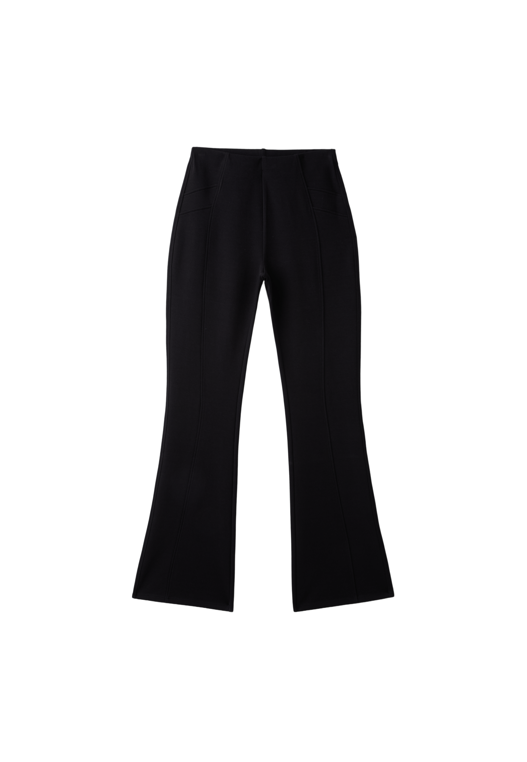 Cotton blend bell bottom leggings with seam detail — Black
