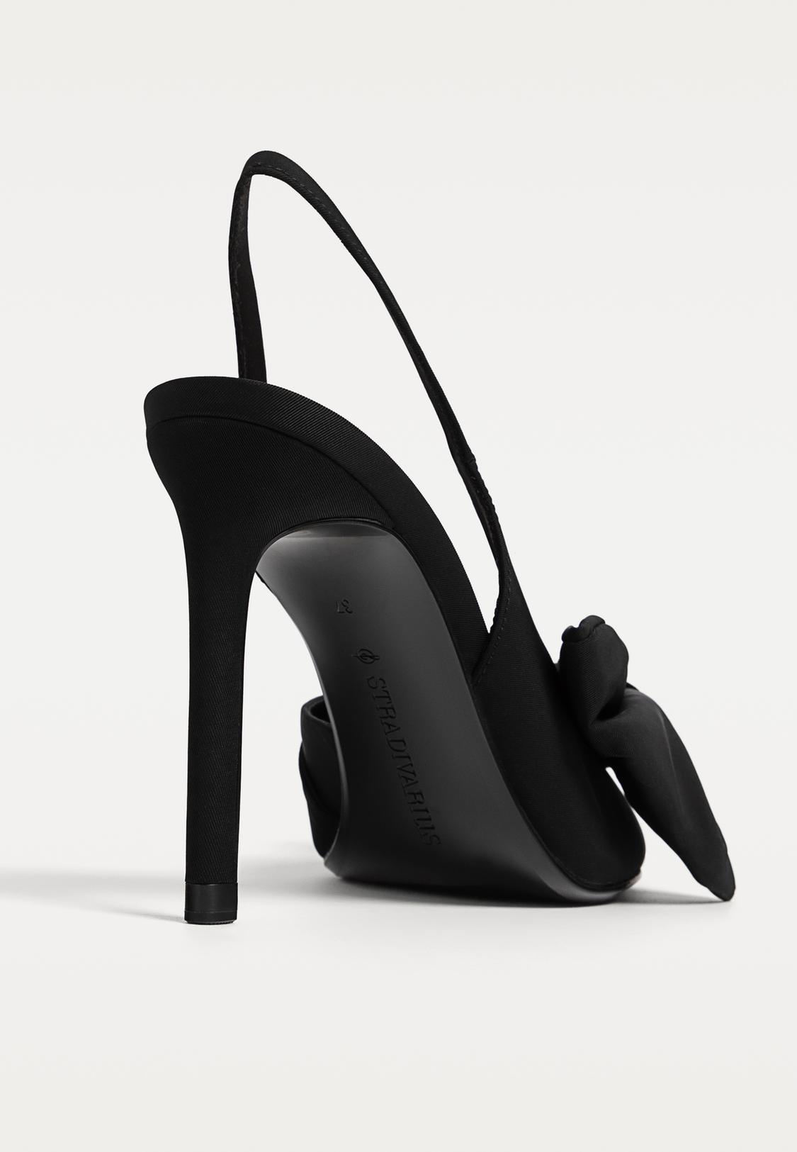 Zwarte Stiletto Hakken Schoen Met Hak En Strik Mode Voor Dames