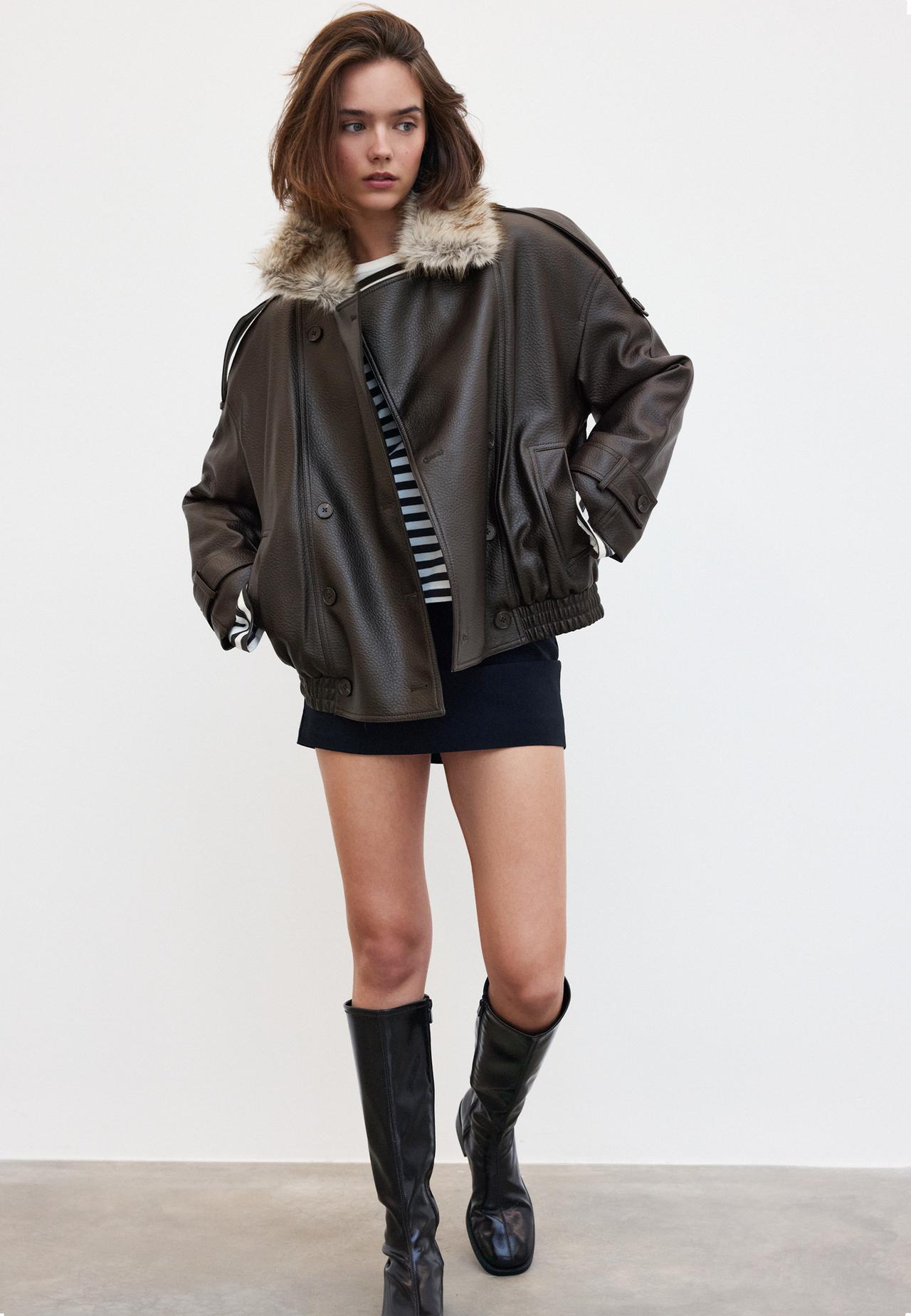 Padded jacket with faux fur collar detail — Brown