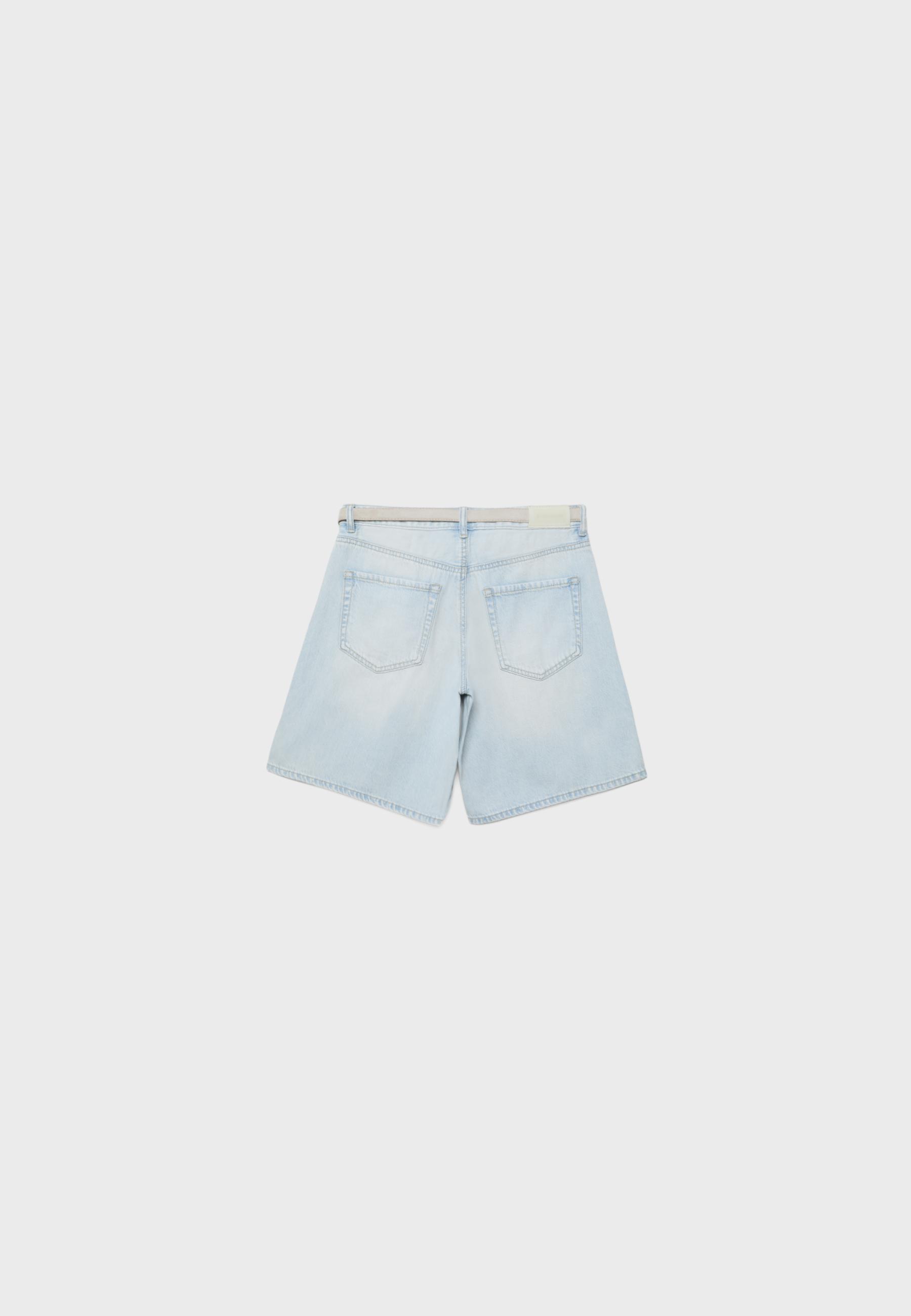 Belted denim Bermuda shorts
