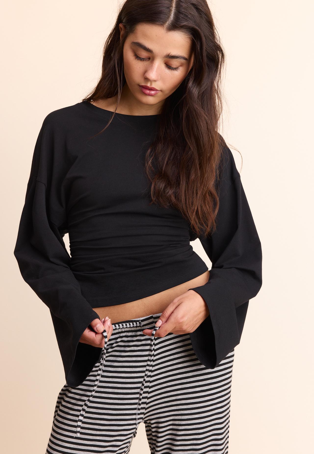 Striped slim-waist jogger trousers — Black