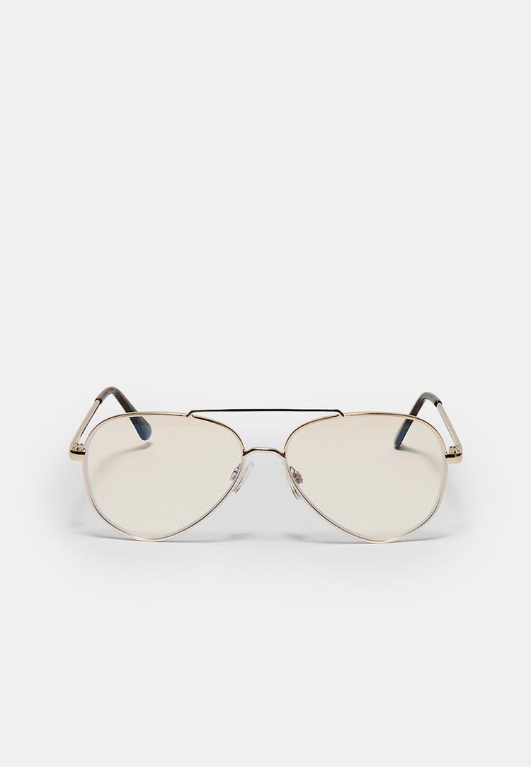 Stradivarius Ochelari Metalici Filtru Lumină Albastră Auriu Os