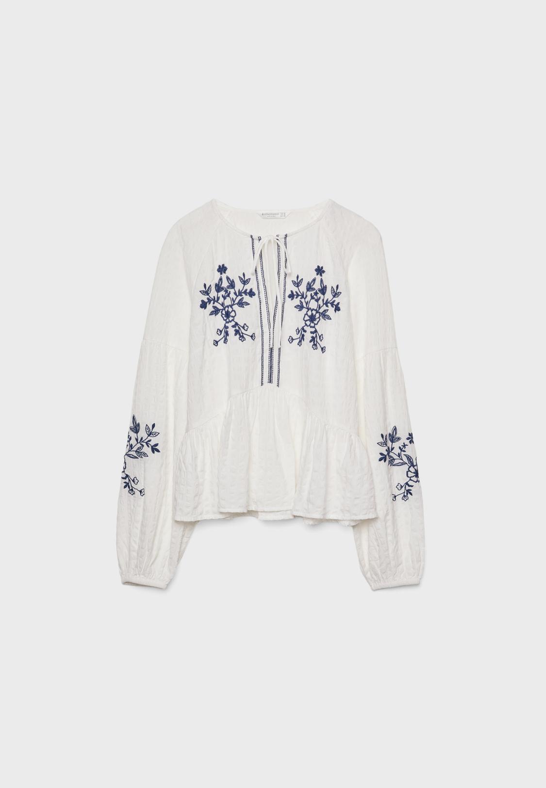 Stradivarius Blusa Blanca Con Lazo En El Cuello Blusa Fluida