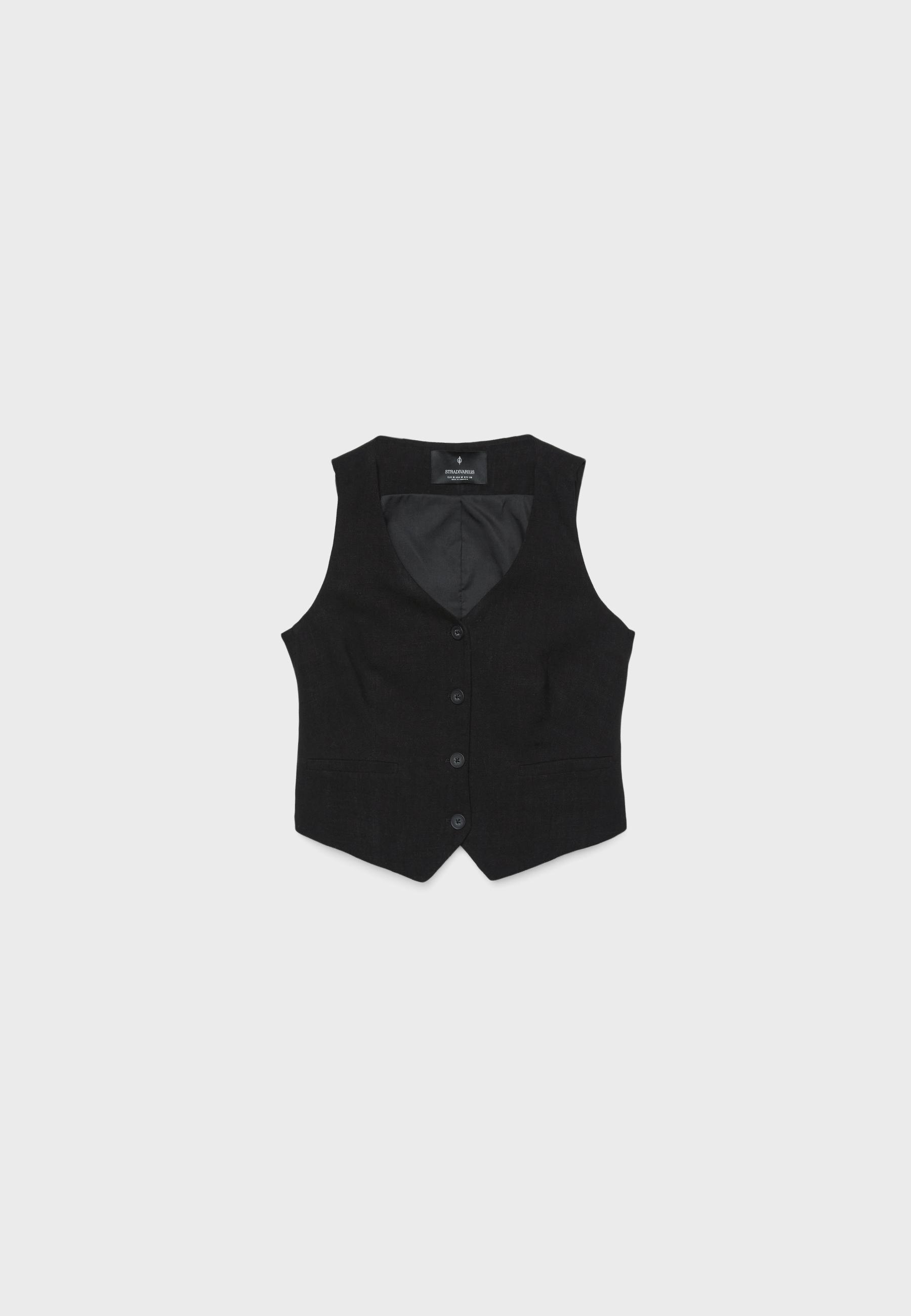 Linen effect buttoned waistcoat — Black