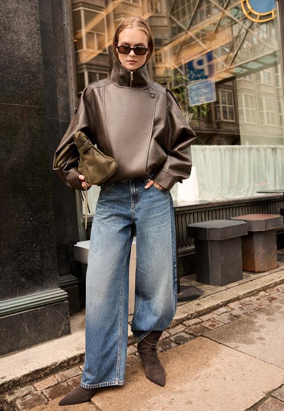 giubbotto biker oversize in finta pelle