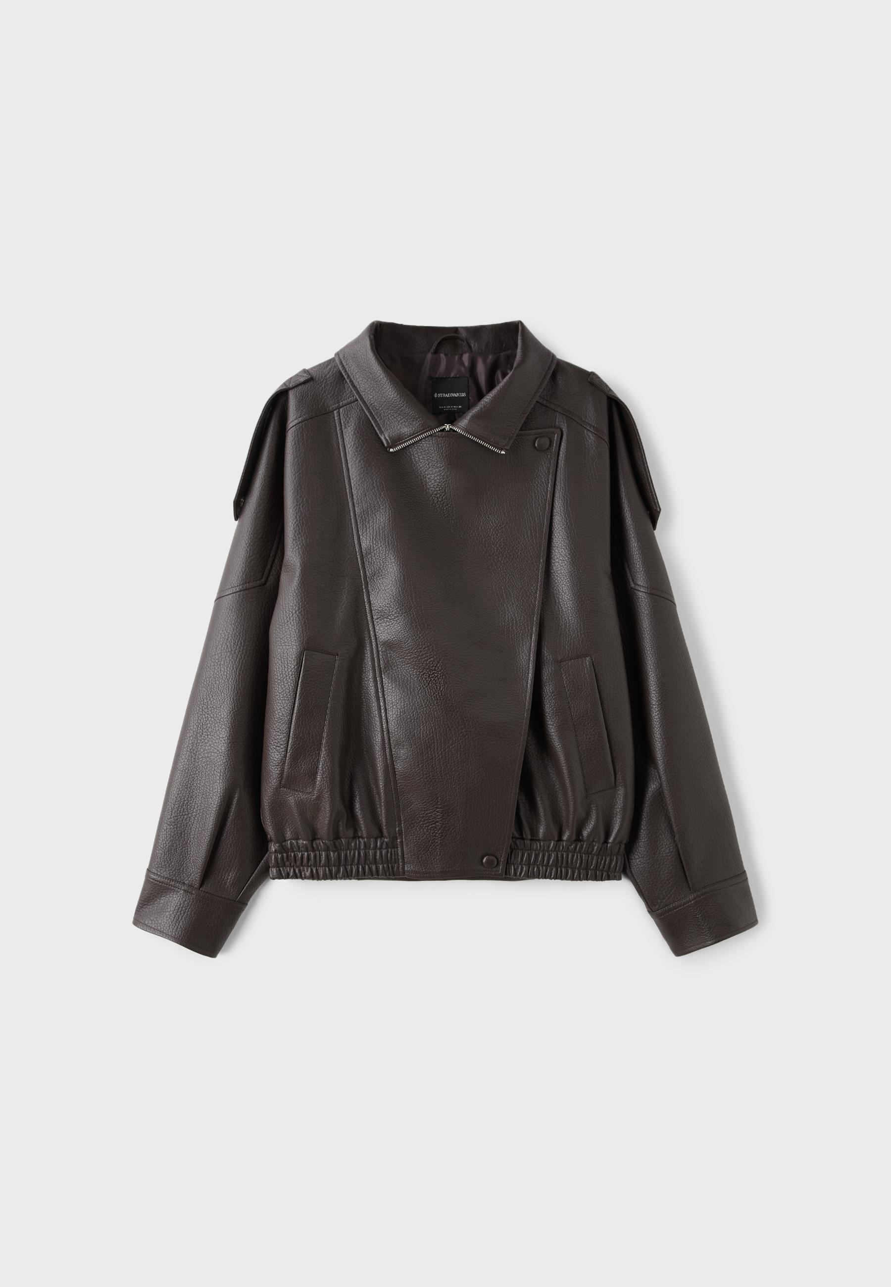 Oversize faux leather biker jacket — Brown