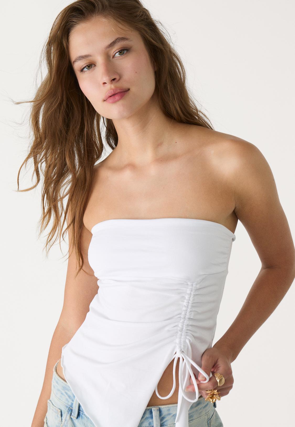 Bandeau Top Haut Bandeau Blanc Top Bandeau Froncé Mode Femme