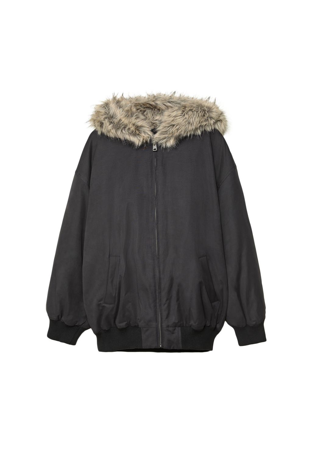 Gewatteerd bomberjack met imitatiebont capuchon