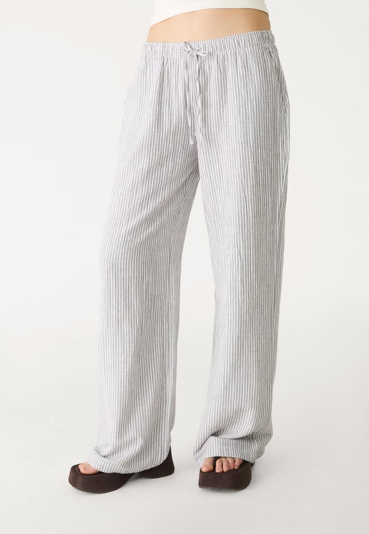 pantalon fluido con lino rayas