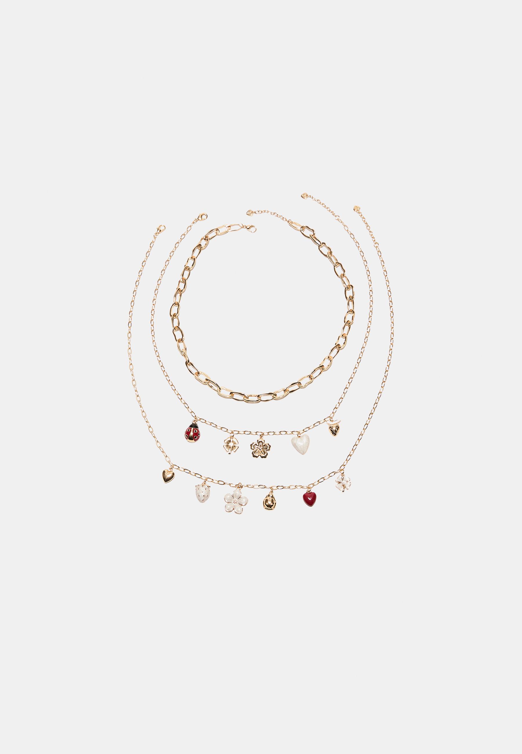 Set of 3 multi-charm necklaces — Gold
