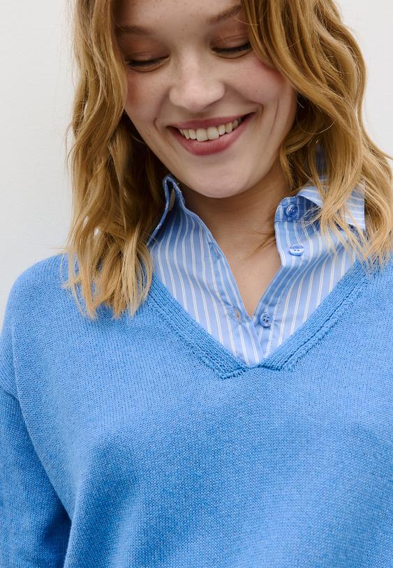 tricot trui in twee materialen