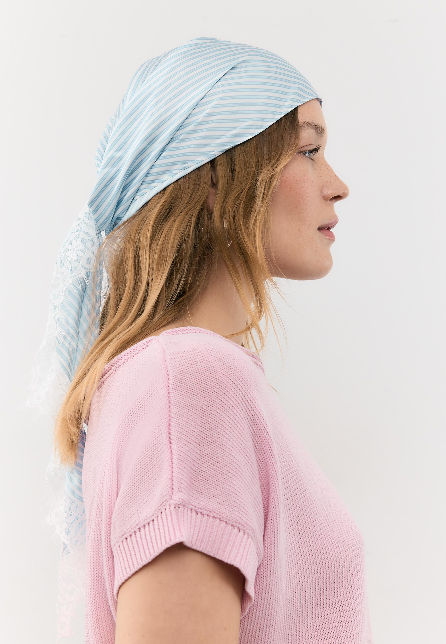 Lace trim striped pareo — Blue