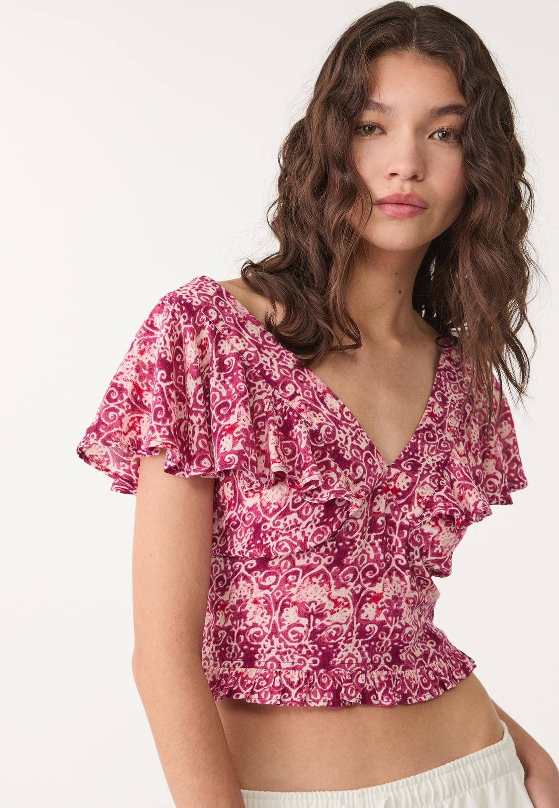 Top Rose Fard à Joues Stradivarius - épaules Nues/bardot - Taille M - Neuf Avec étiquette