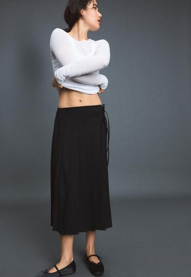 Pleated wrap midi skirt — Black 6